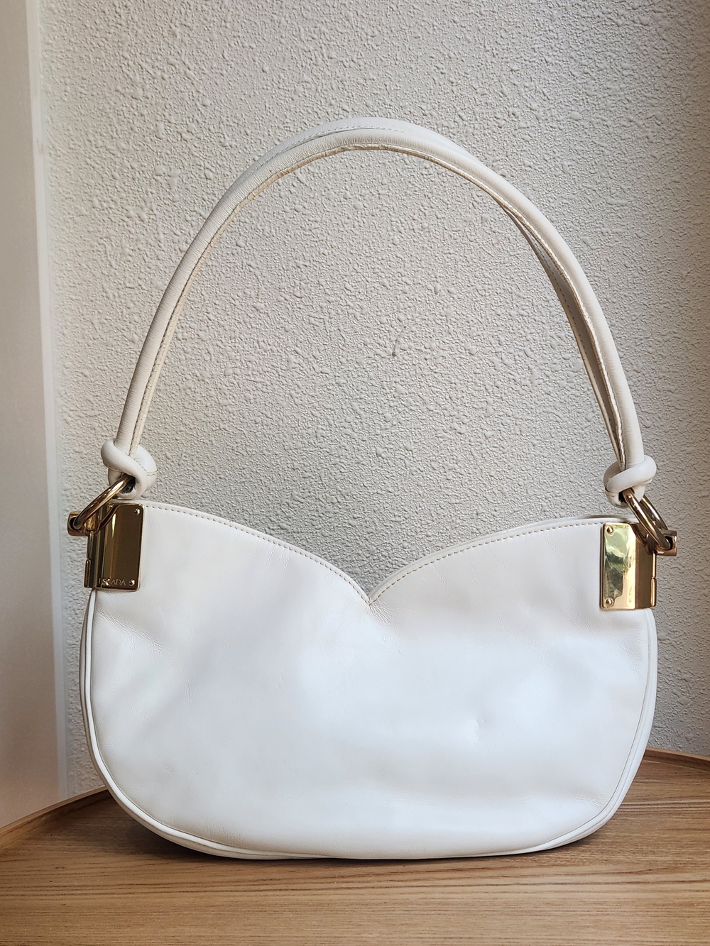 Escada White Leather Shoulder Bag with Gold Hardware